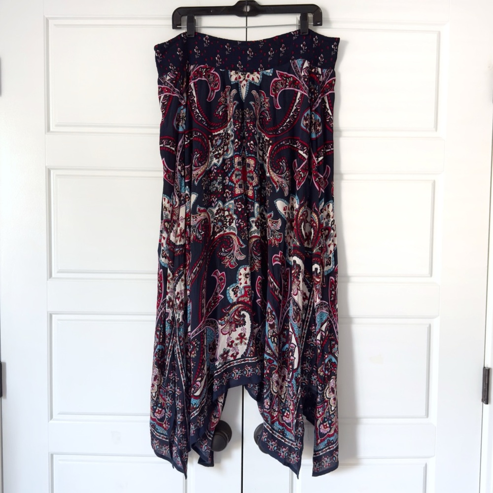 Bila Boho Handkerchief Hem Maxi Skirt XXL Navy Paisley Hippie Artsy Festival